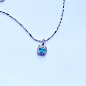 Petite Albion Pendant Necklace with Blue Topaz and Pavé Diamonds